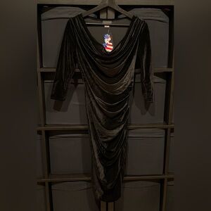 Pinup Couture PUG Laura Byrnes Lucia Ruched Cowl Neck Velvet Dress Black M NWT